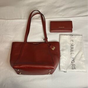 Michael Kors Leather Burgundy Color Whitney Shoulder Bag W/ Matching Wallet EUC